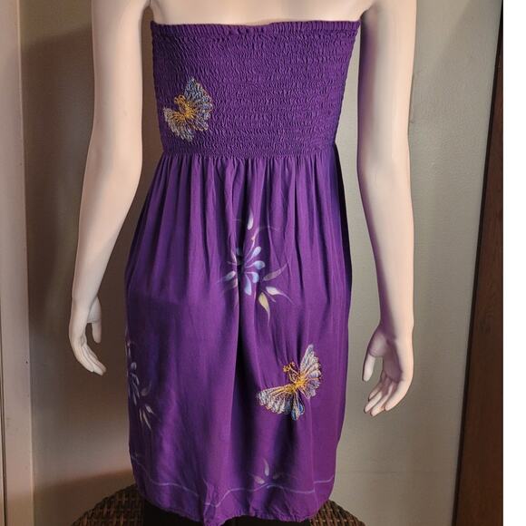 Tiki Palm Purple Metallic Butterfly Tube Dress Med Indie Y2K Beachy Boho Vacay - Picture 6 of 11